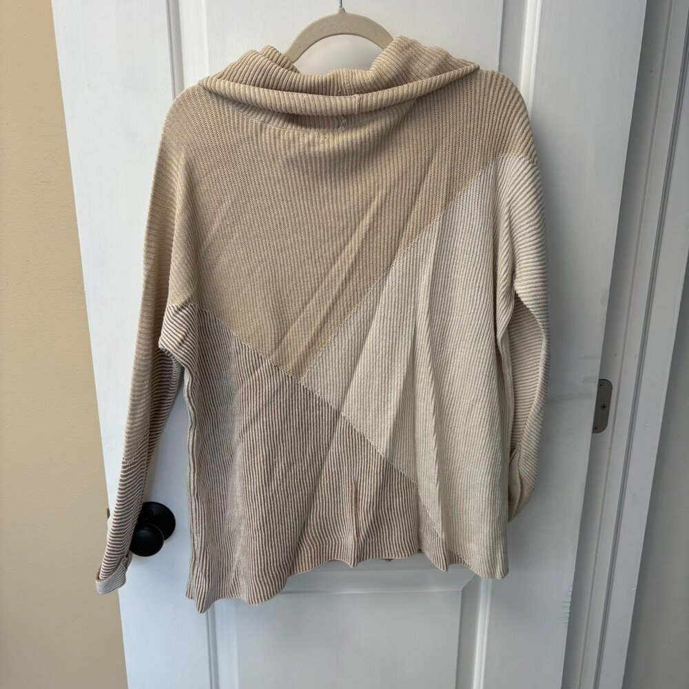 Beige & Tan Color Block Cowl Neck Sweater - Picture 2 of 2